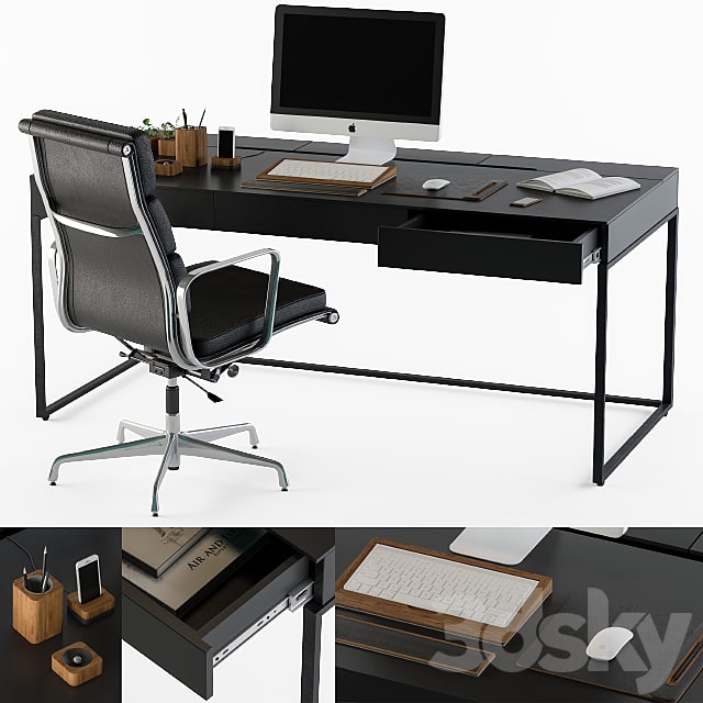 black office desk set