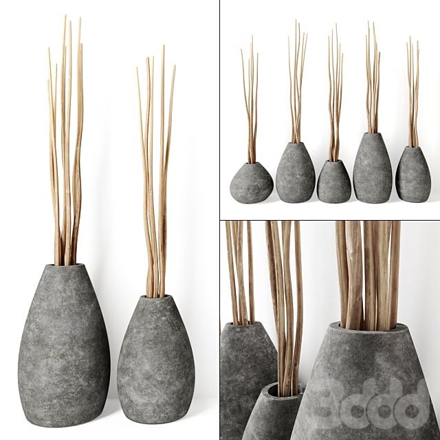 Decor from branches in concrete vases