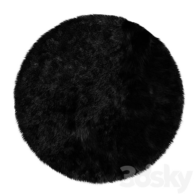 Round fluffy black carpet